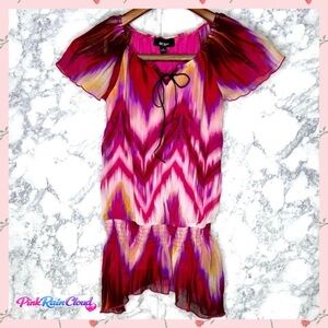 BCX Girl Ikat Print Y2K Colorful Dressy Tunic Blouse Size M Flutter Sleeves